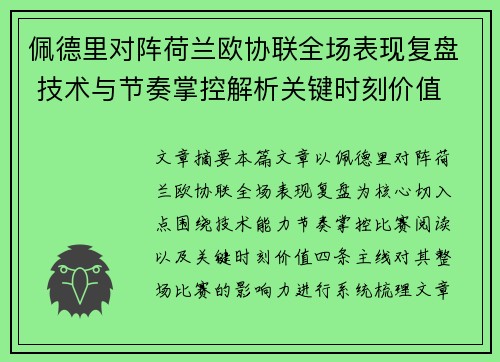 佩德里对阵荷兰欧协联全场表现复盘 技术与节奏掌控解析关键时刻价值